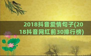 2018抖音爱情句子(2018抖音网红前30排行榜)