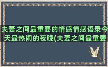 夫妻之间最重要的情感情感语录今天最热闹的夜晚(夫妻之间最重要的是信任理解包容)