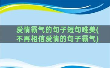 爱情霸气的句子短句唯美(不再相信爱情的句子霸气)